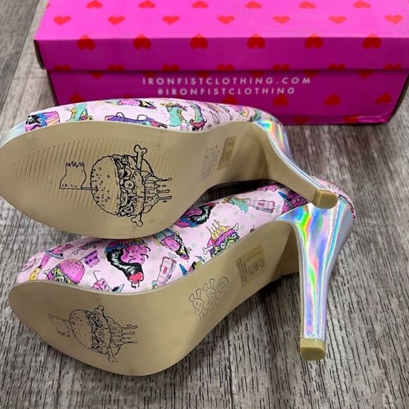 BNIB IRON FIST DEATH'S DINER PEEPTOE PINK PLATFORM Sz 5 BNIB - Picture 3 of 12